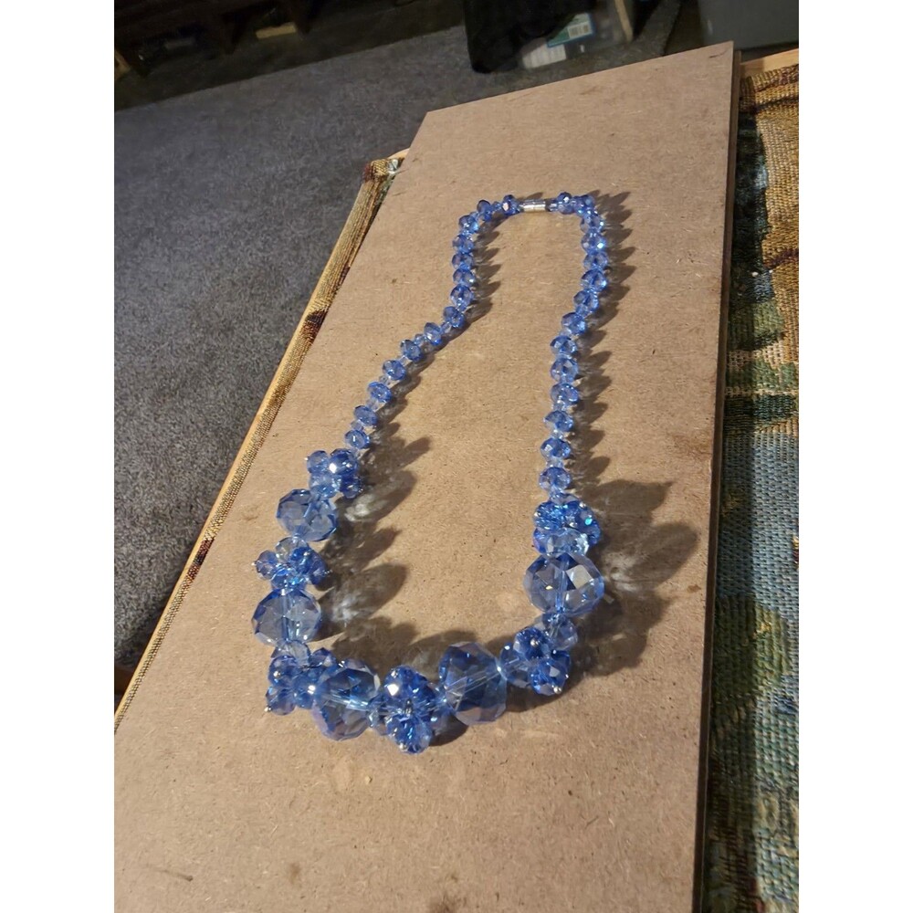 Beautiful Light Blue Glass Bead Princess Length Necklace 18" Magnetic Clasp